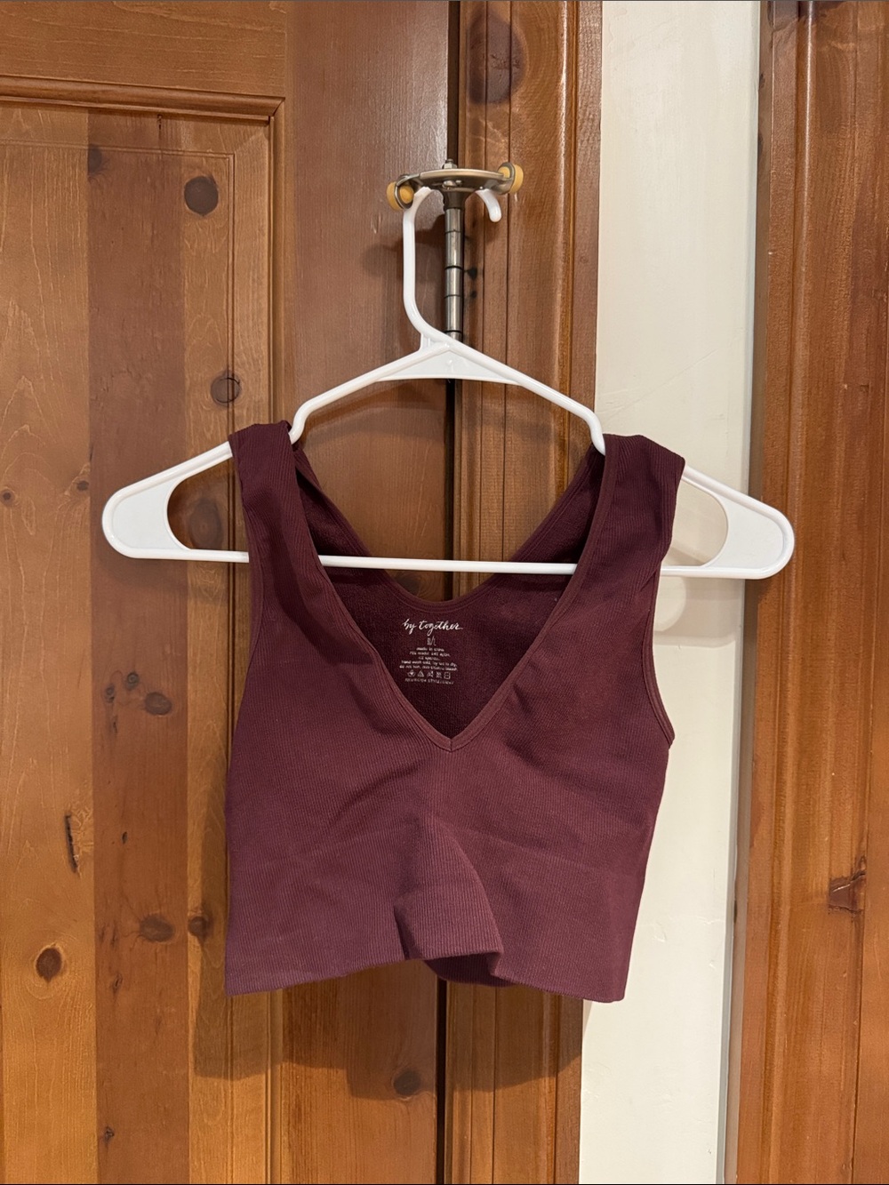 By Together Wine Ribbed V-Neck Crop Tank